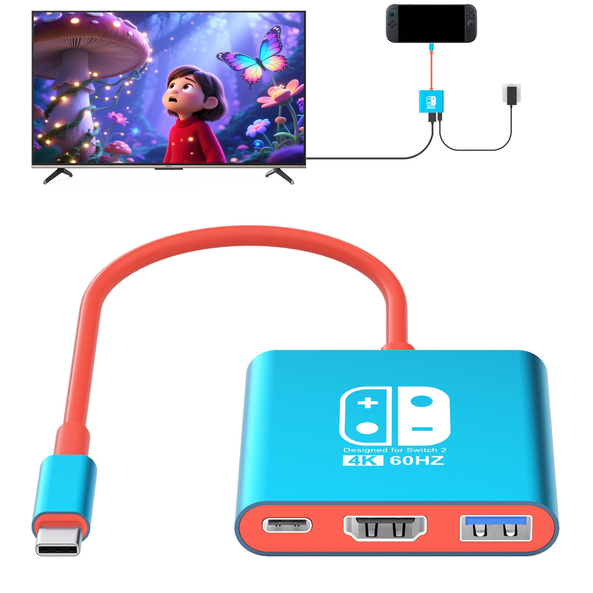 Switch2 Dock (Aluminum Alloy), Portable Travel Switch 2 Docking Station Support 4K@60HZ Switch 2 TV Mode Compatible NS2/NS/NS OLED, Replacement for Nintendo Switch 2 Dock with HDMI2.0/PD 100W/USB3.0