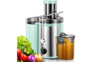 Qcen Juicer Machine, 500W Centrifugal Juicer Extractor with Wide Mouth 3” Feed Chute for Fruit Vegetable, Easy to Clean, Stainless Steel, BPA-free (Aqua)