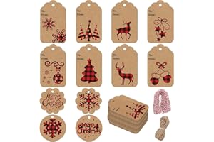 CCINEE Christmas Gift Tags,Xmas Kraft Paper Gift Hang Tag Label with Jute Twine for Christmas Gift Wrapping Supply,120pcs
