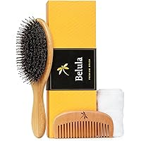 Premium Boar Bristle Hair Brush for Thick Hair Set. Hairbrush for Women With Thick, Long or Curly Hair. Restores Hair's Shine