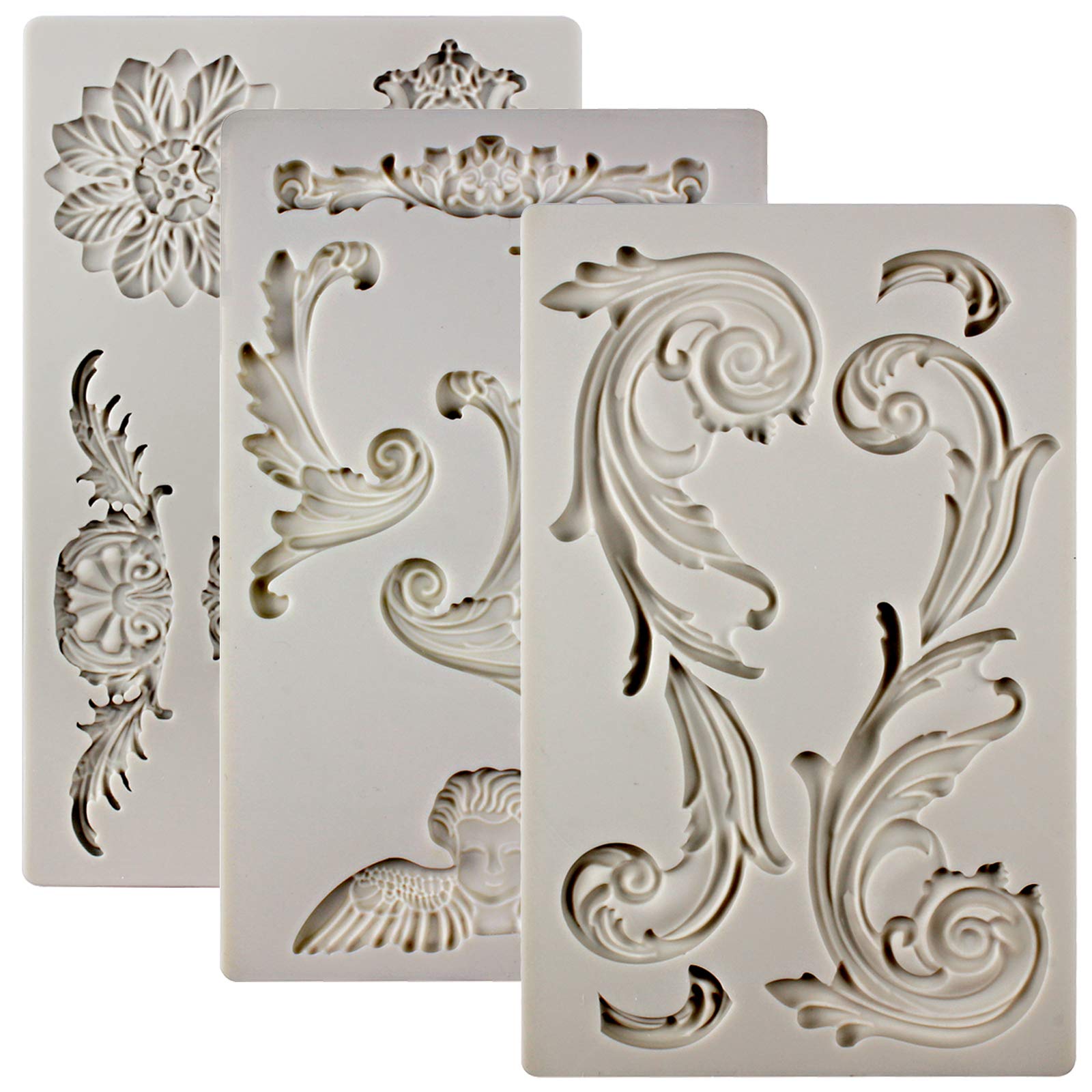 Baroque Style Ornament Curlicues Silicone Moulds 3-Count Cherub Birdbath Scrollworks Art Deco Inspired Lace — image 1