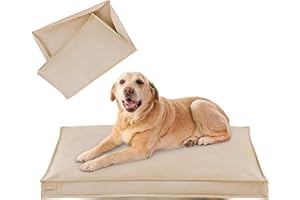 VENESSCO Dog Bed Covers Replacement Washable, Waterproof Dog Bed Cover with Zipper, 44Lx32Wx3H inch Durable Oxford Pet Bed Cover for Outdoor/Indoor Use, Cover Only, Khaki