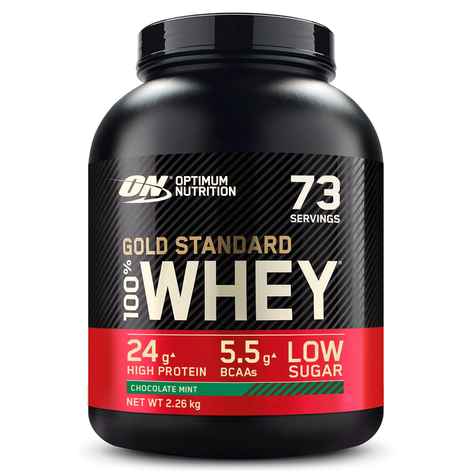 Optimum Nutrition Gold Standard Whey Muscle Building and Recovery Protein Powder With Naturally Occurring Glutamine and Amino Acids, Chocolate Mint, 73 Servings, 2.26kg, Packaging May Vary — image 1