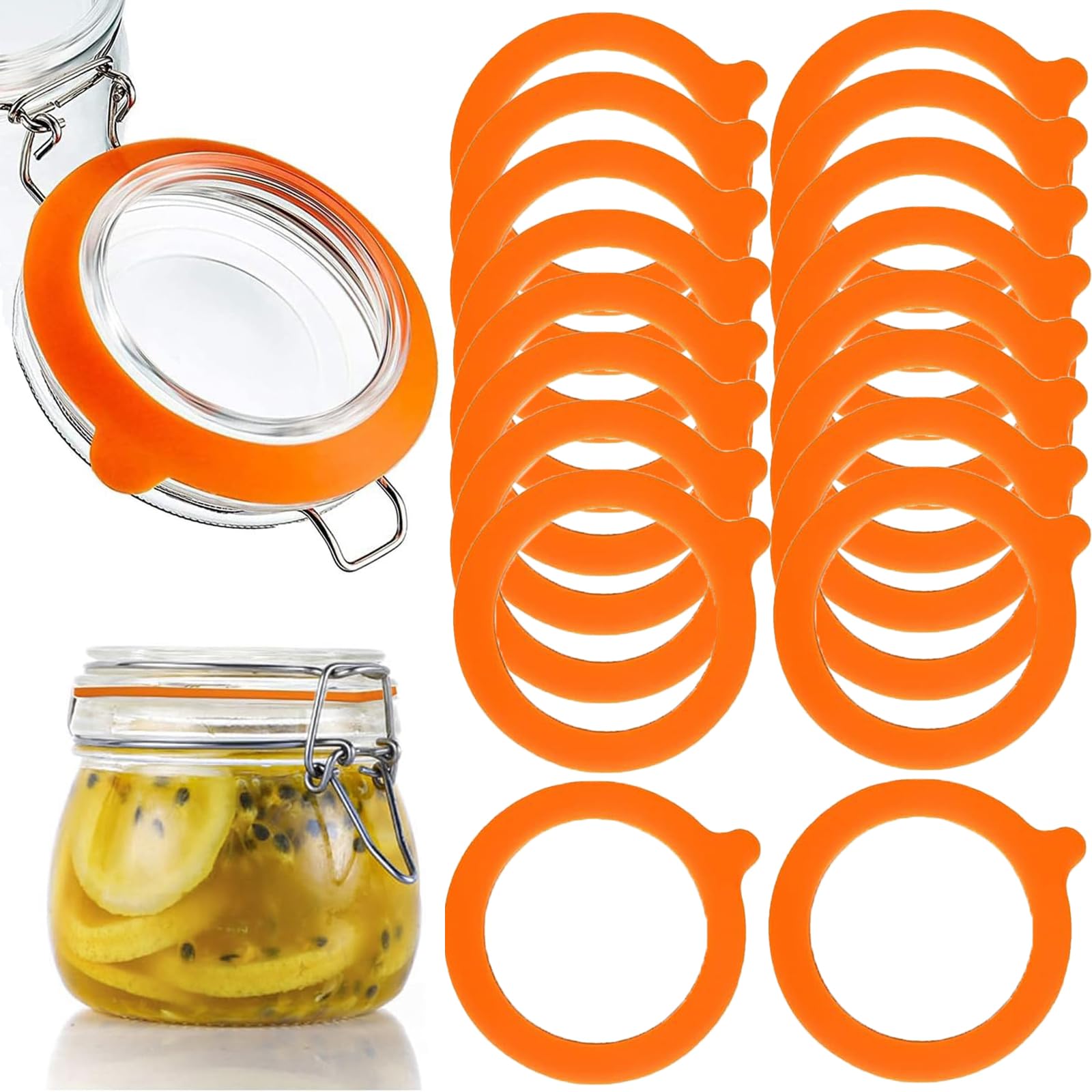 18 PCS Jar Seals,Silicone Replacement Gaskets Seals Orange Jar Seals Replacement, Waterproof Silicone Jar Gaskets Replacement,Bottle Cap Sealing Gaskets,for Glass Clip Top Jars Storage Jars