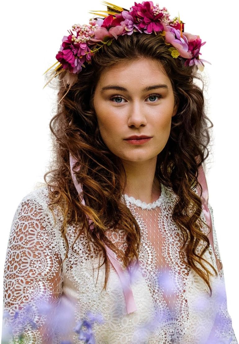 Flower Crown Floral Headbands Wedding Headpiece Garland Bride Bridesmaids (Fabia Purple)