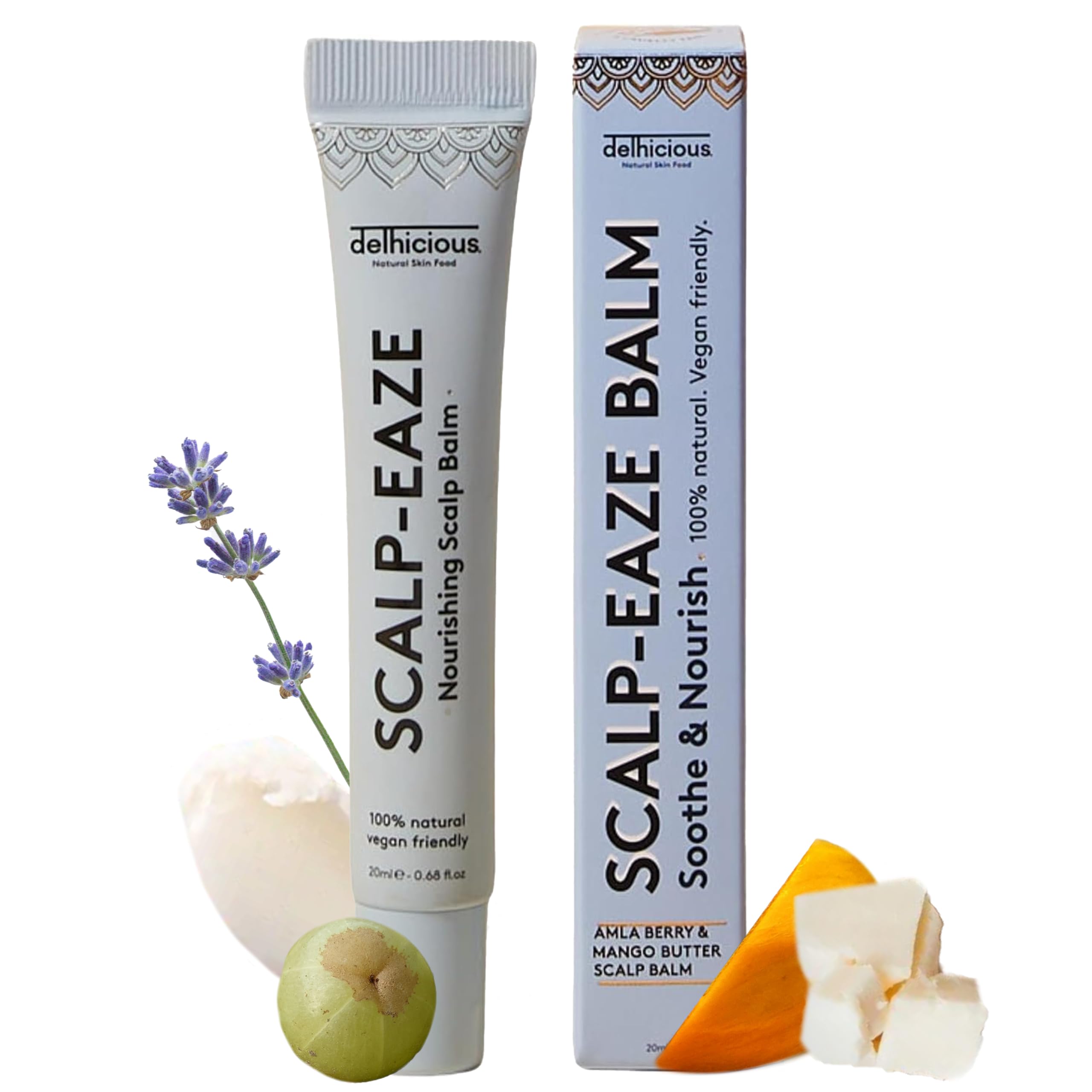 Delhicious Dry Itchy Scalp Treatment Moisturiser Balm - Amla Hair Oil, Shea & Mango Butter - Psoriasis & Dry Scalp Serum - SLS Free, Natural, Vegan, Ayurveda - 20ml