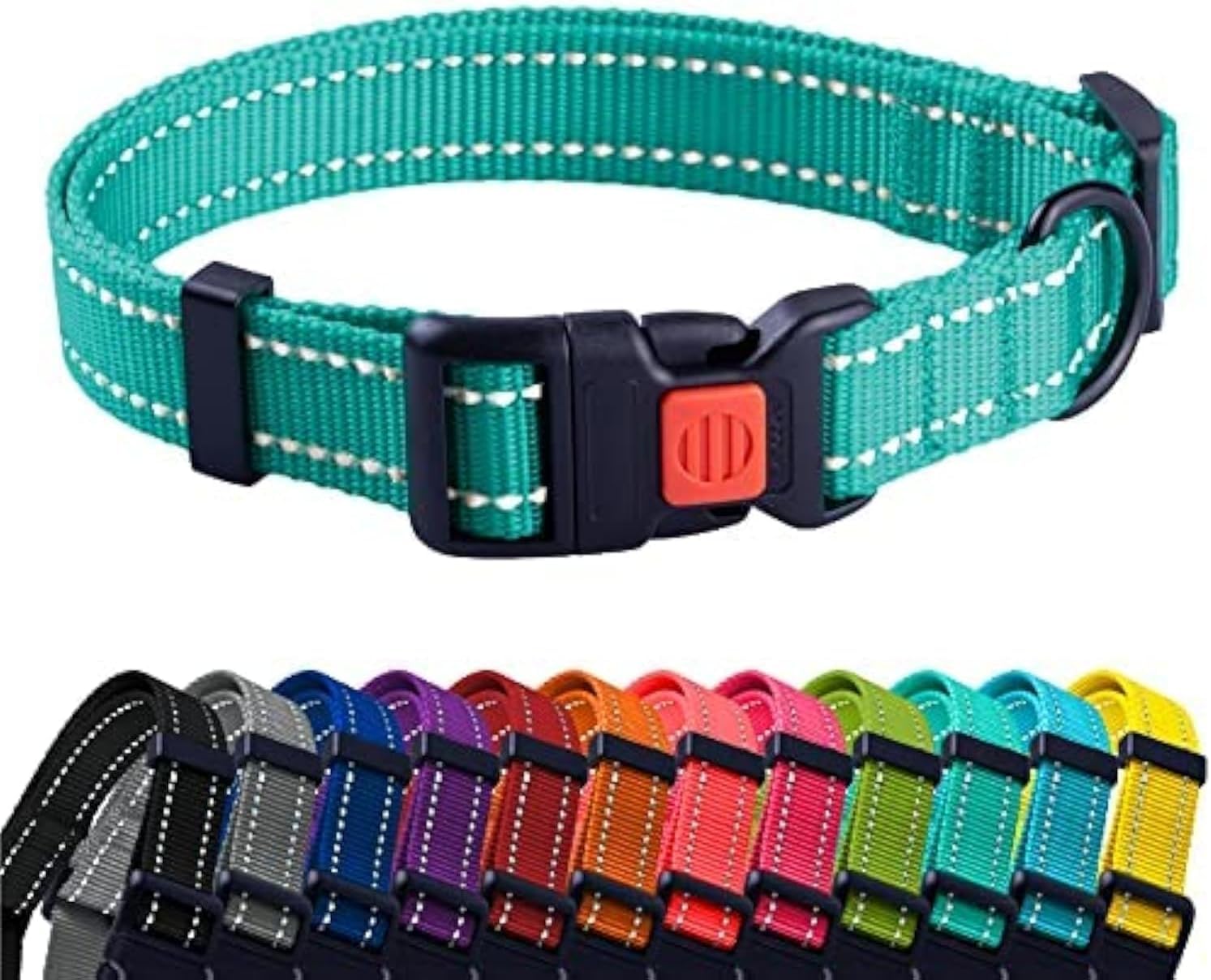 CollarDirect Reflective Dog Collar for a Small, Medium, Large Dog or Puppy with a Quick Release Buckle and Padding - Boy and Girl (Mint Green, 7''-11'')