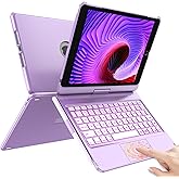HOTLIFE Case with Keyboard for iPad 10.2,Touch Trackpad Keyboard Case for iPad 9th Generation/8th/7th Gen, 10 Corlor Backlit - 360° Rotatable Protective Cover with Pencil Holder (Light Purple)