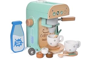 MONT PLEASANT Wooden Toys Kitchen Kids Coffee Maker Playset, Toy Coffee Maker for Kids Toddler Pretend Play Kitchen Accessories Wooden Play Toys Gift for Girls & Boys