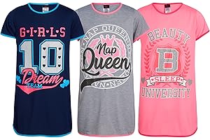 Angel Face Girls' Nightgown Pajamas - 3 Pack Soft Short Sleeve Sleep Dress for Girls - Casual Sleepwear Pajamas (4-14)