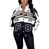 Women Varsity Jacket Motorcycle Detachable Letter Graphic Racer Vintage Colorblock Baseball Coats Streetwear
