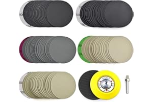 POLIWELL 3 Inch (75mm) Assorted 800/1000/2000/3000/5000 Grit Premium Heavy Duty Silicon Carbide Wet/Dry Hook & Loop Sanding Discs with 1/4 inch Shank Sanding Pad + Foam Buffering Pad, 100PCS