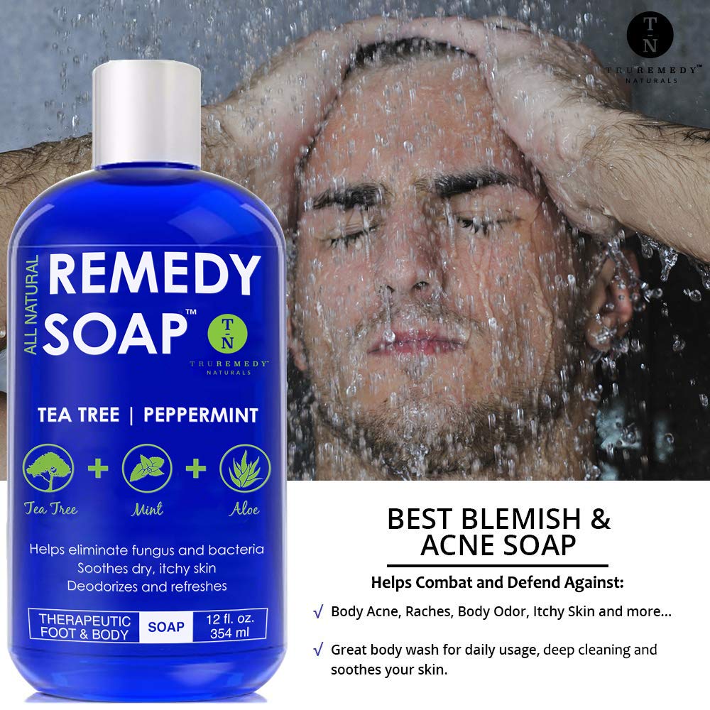 Remedy Soap Tea Tree Oil Body Wash, Helps Body Odor, Athlete’s Foot, Jock Itch, Ringworm, Yeast Infections, Skin Irritations, Shower Gel for Women/Men, Natural Mint & Aloe Skin Cleanser 12 Oz : Beauty