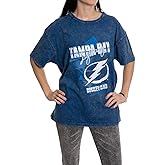 Calhoun NHL Womens Oversized Loose Fit Drop Shoulder Vintage Style Acid Wash Crewneck Short Sleeve T-Shirt