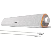 SOULION R50 Bluetooth Computer Speakers, USB Powered &amp; 3.5 Aux White | Colorful LED Lights, Switch Button Clear &amp; Rich Sound, Breathable Cloth,Surround Soundbar, Widely Application