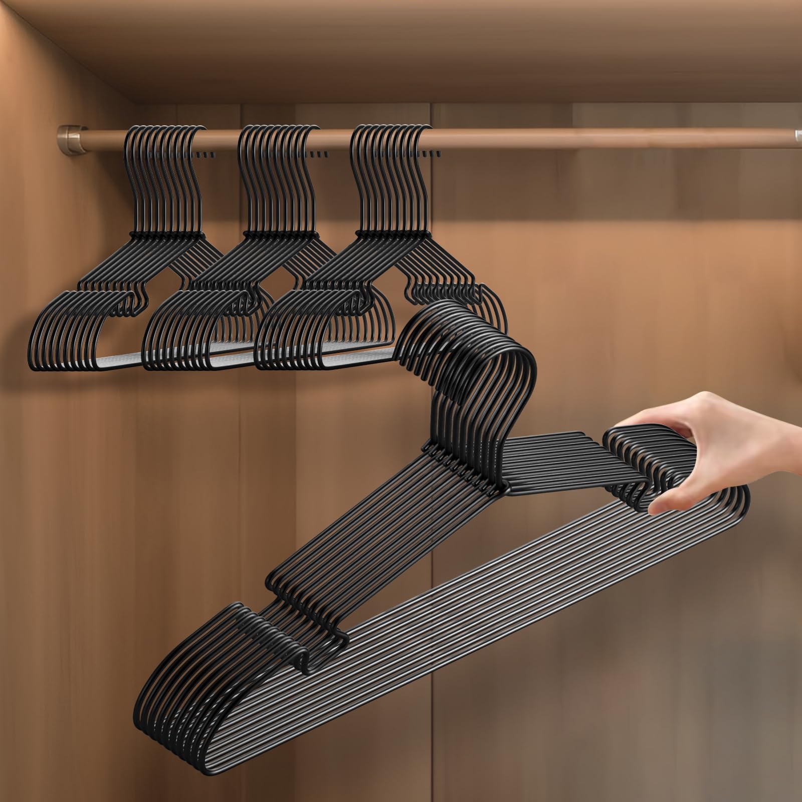 View 1 of 30 Pack Aluminum Clothes Hangers, 16.5 Black Inch Metal Shirt Hangers, Lightweight and Sturdy Heavy Duty Hangers for Suit Jackets and Dress Wedding Dresses Etc