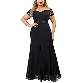 Miusol Women's Plus Size Formal Off Shoulder Vintage Floral Lace Mermaid Maxi Evening Party Dress