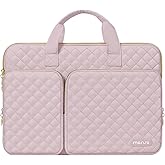 MOSISO 360 Protective Laptop Case 13.3 inch, 13-13.3 inch Laptop Sleeve Compatible with MacBook Air/Pro 13/Pro 14,HP Dell ASUS Lenovo, Square Quilted Bag Cover with 2 Pockets&Handle&Belt, Pink