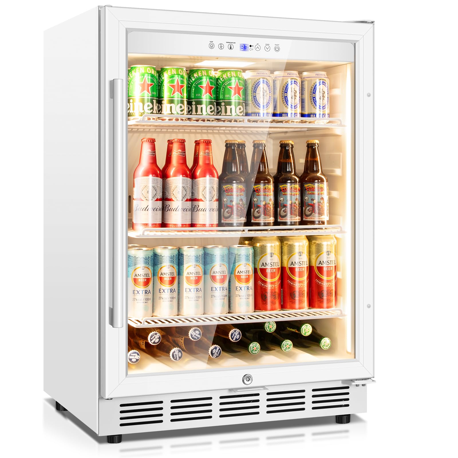 Photo 1 of **SEE NOTES** Tylza Beverage Refrigerator 24 Inch, Under Counter/Freestanding Drink Fridge, 190 Cans Beverage Cooler with Glass Door, Reversible Door, Low Noise, Quick Cooling - for Beer, Soda, ETC, White
