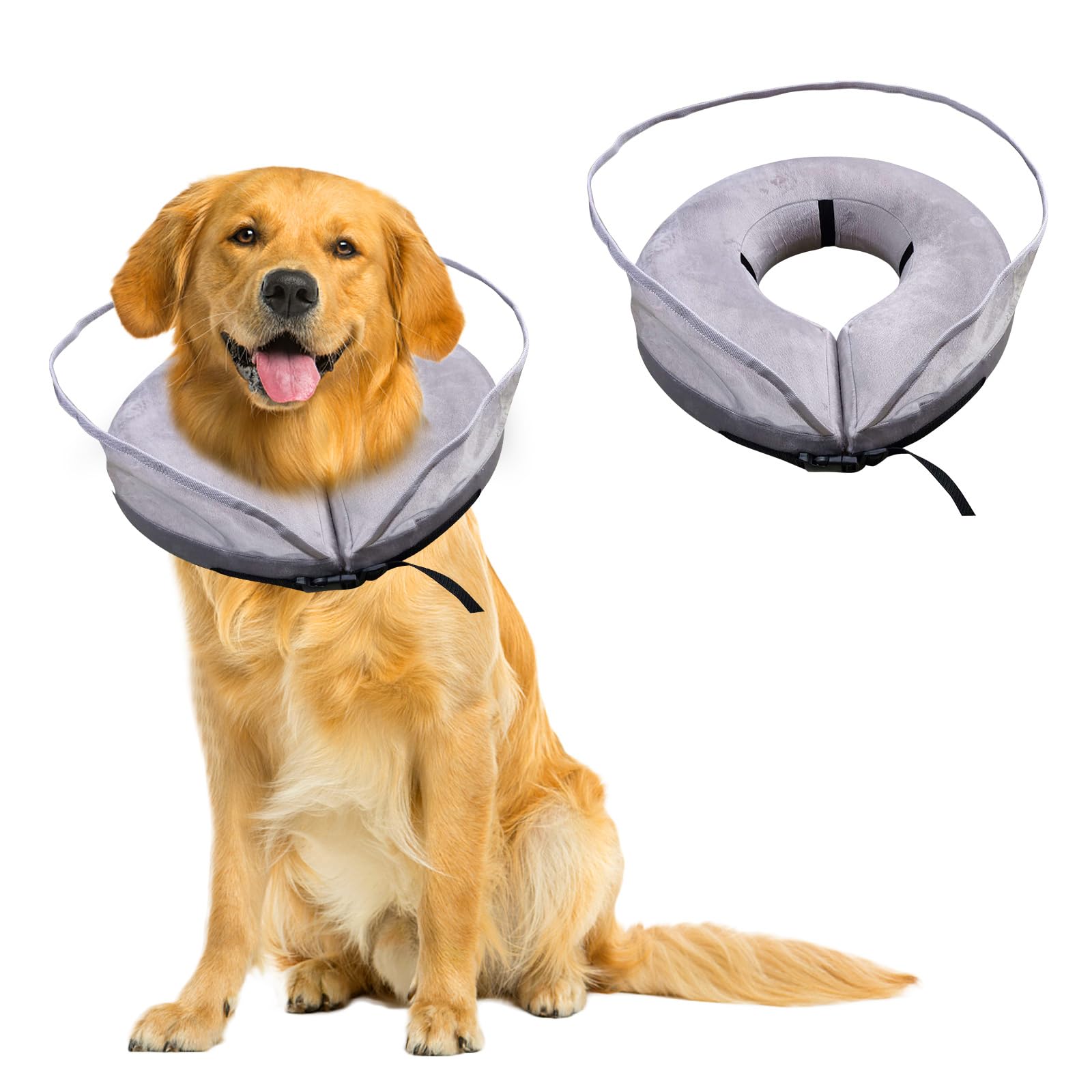 Inflatable Dog Collar, Soft Cone Recovery Collar for Dogs and Cats, Quick Release and Adjustable Fit, Pet Protection Dog Donut Collar for After Surgery Protects from Stitches, Bites, Licks and Wounds