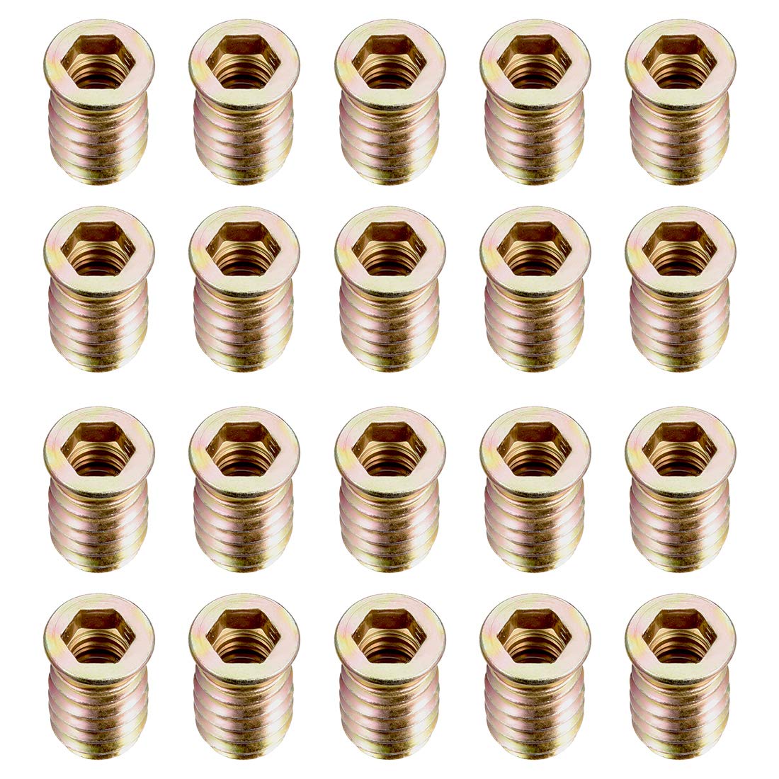 sourcing map Wood Furniture M8x20mm Threaded Insert Nuts Interface Hex Socket Drive 20pcs