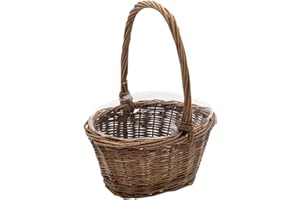 Royal Imports Willow Woven Braided Gift Basket For Easter, Baby Shower, Wedding Flower Girl - Small Oval w/Static Handle & Plastic Insert