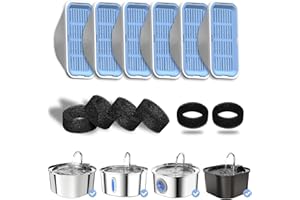 PEKTACO Cat Water Fountain Replacement Filters & Pre-Filter Sponges for 3.2L/108oz Automatic Pet Fountain, Dog Water Dispenser – 6 Pack Filters & 6 Pre-Filter Sponges