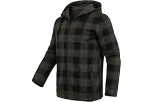 Xsylxgc Fleece Jacket Men Plaid Hoodies Zip Up Fall Sweatshirts Jacket