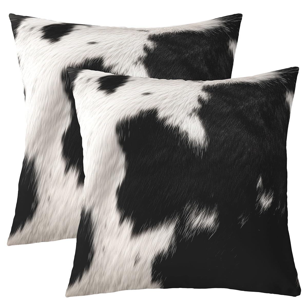 Photo 1 of (Not Real) Cowhide Pillow Covers 20x20 Set of 2,Black White Grey Cow Fur Throw Pillow Covers Western Farm Animal Fur Milk Cow Cushion Cases For Couch Rustic Cowhide Decorative Accent Pillow Cases