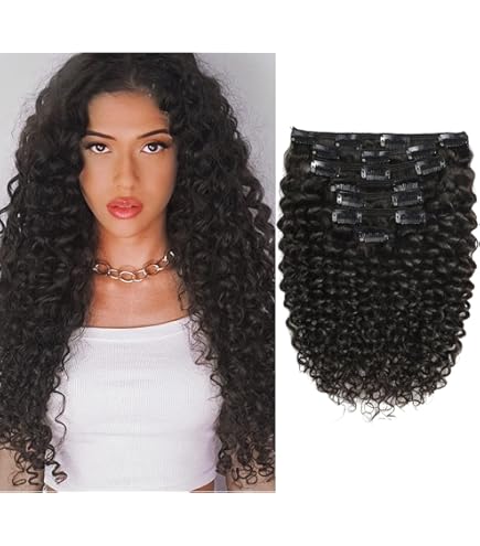 Hetto Curly Clip In Hair Extensions Wavy Human Hair Brown - View #4