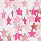 Hot-Pink Rose-Gold Party Decorations Garland - 62ft Twinkle Little Star Hanging Streamers Banner,Birthday Wedding Bridal Baby Shower Bachelorette Engagement Decor Hugtmr