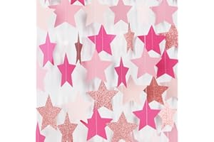 Hot-Pink Rose-Gold Party Decorations Garland - 62ft Twinkle Little Star Hanging Streamers Banner,Birthday Wedding Bridal Baby Shower Bachelorette Engagement Decor Hugtmr
