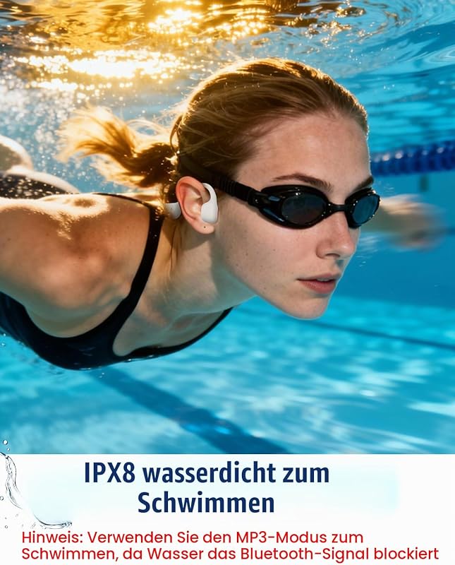 Knochenschall Kopfhörer Schwimmen, IPX8, Bluetooth 6.0, 8 GB MP3