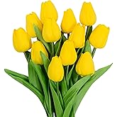 Eternal Blossom 12pcs Yellow Tulips Artificial Flowers, 13.4" PU Flowers Fake Tulips for Spring Mother's Day Easter Valentine’S Day Gifts in Home Kitchen Wedding Dining Table Decorations