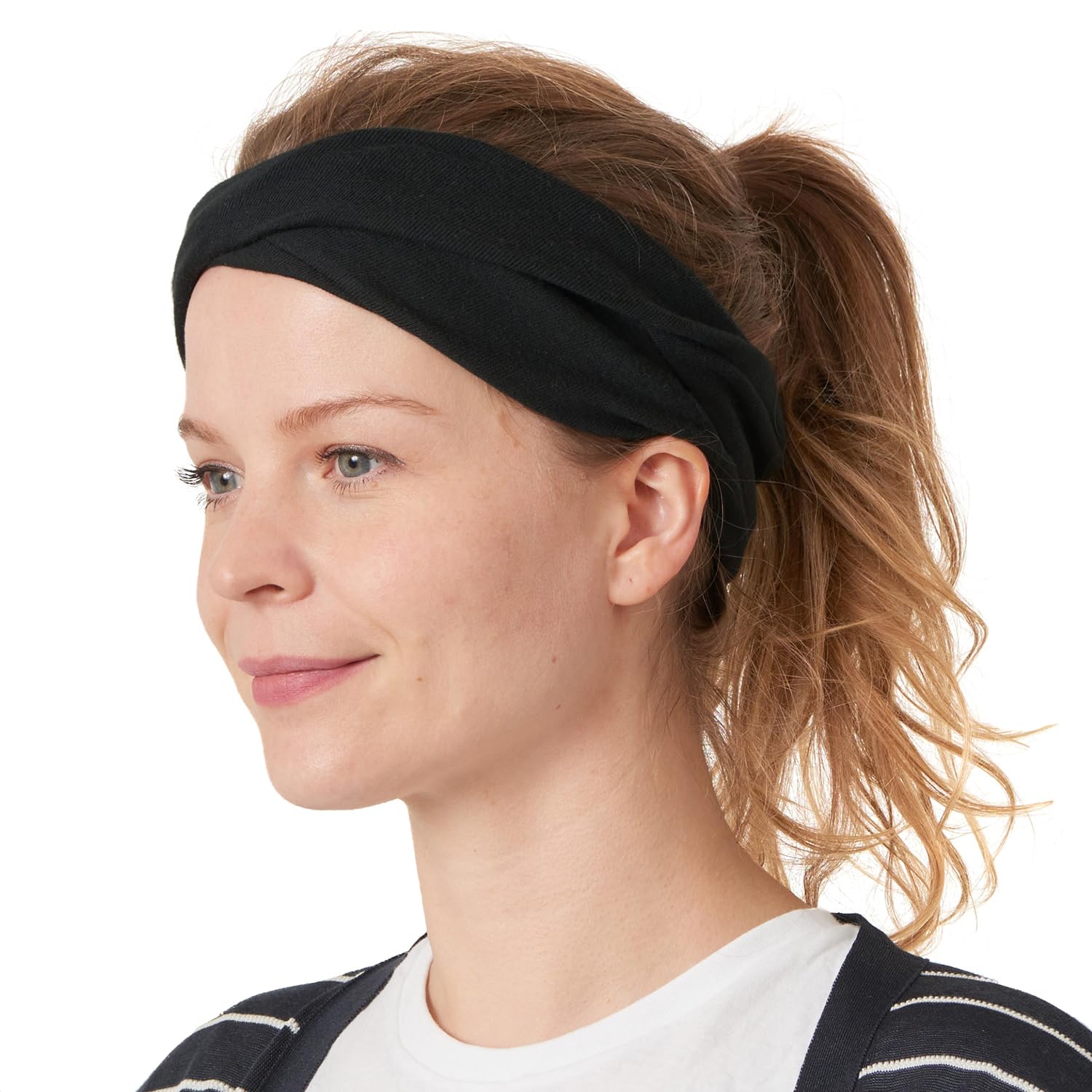 CHARM Womens Headband Hairband Bandana - Mens 100% Organic Cotton Yoga Hair Band Made in Japan Soft Chemo Head Wrap Sensitive Skin by Casualbox Black