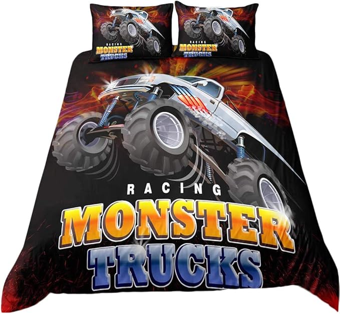Helehome Monster Truck Duvet Cover Set Boys Hobby Sports