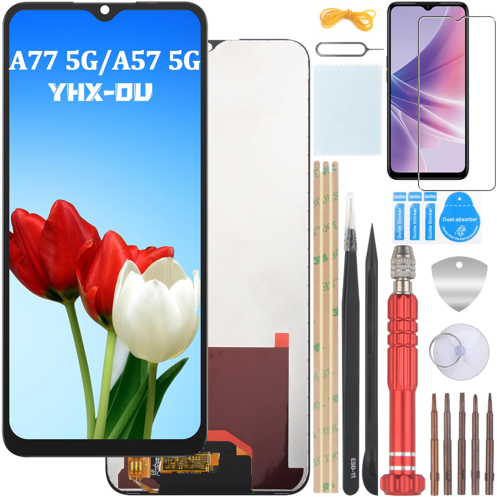 YHX-OU 6.67 Inch TFT Display Black for Oppo A57 5G A77 5G CPH2339 LCD Display Touch Screen Digitizer Assembly Glass with Tool + 1 x Screen Protector