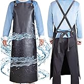 SHEOMERN Waterproof Rubber Apron, 43" Anti-Tear Heavy Duty Vinyl Adjustable Thicker Cross Back Dishwasher Apron for Restaurant Dishwashing, Butcher, Lab Work, Dog Grooming Black