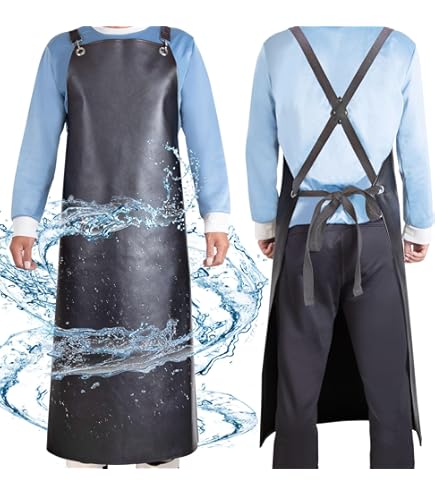 thumbnail image 2 of 43" Waterproof Apron, Black Apron For Men Women Heavy Duty Work, Chemical Acid Stain Oil Resistant Aprons, Industrial Workshop Labor Work Rubber 2 of 13