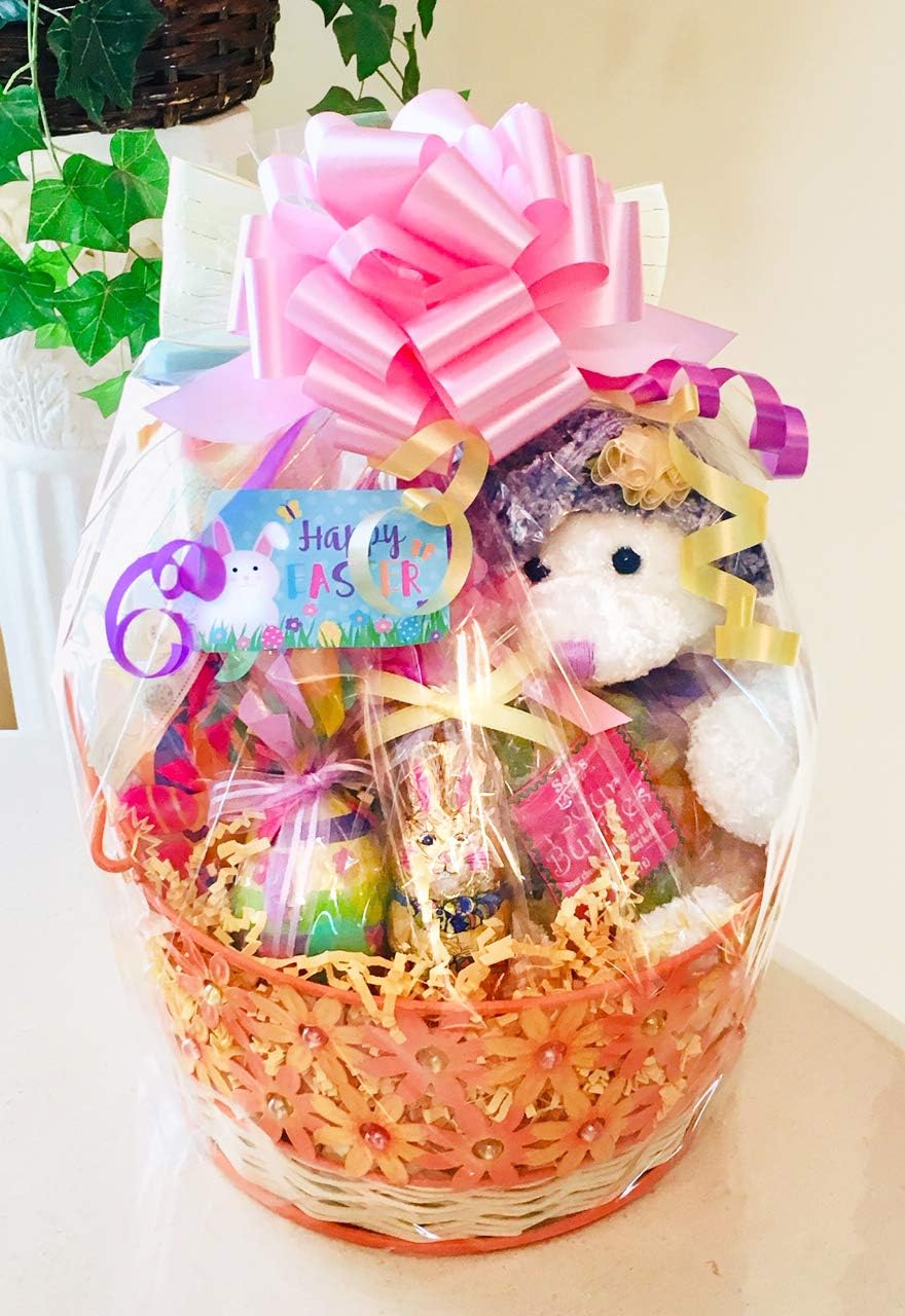 Fancy Purple Hat Bunny Easter Gift Basket for Daughter/Mom/Grandma - See's Candies Sour Bunnies, See's Candy Solid Chocolate Bunny, Super Healthy Organic Teas, and More!