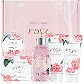 BODY & EARTH Spa Gift Set for Women - Luxurious 5 Pcs Bath and Body Spa Gift Box, Rose Scent, Includes Body Wash, Body Butter, Body Lotion and More, Birthday Gifts for Her Mothers Day Gifts for Mom