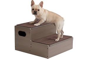 Veehoo Dog Stairs for Small Medium Dogs with Storage, 2 Steps Wider 20" Wooden Pet Steps for Couch, Furniture Style Cat Stair
