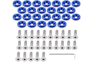 STETION 25 Pcs Fender Bumper Washer Bolt 6061 T6 Grade M6x20mm CNC Finishing Washer Engine Bay Dress Up Fastener Kit (Blue)
