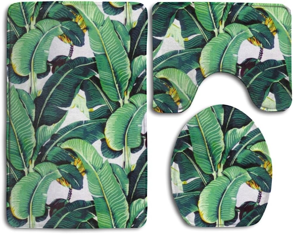 HOMESTORES Martinique Banana Leaf Bath Mat Bathroom Carpet Rug Washable Non-Slip 3 Piece Bathroom Mat Set