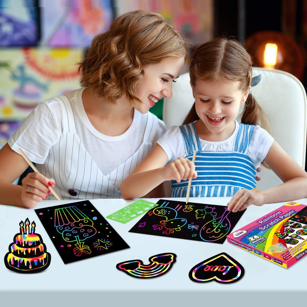 ZMLM Scratch Paper Art-Craft Girl: Rainbow Scratch Magic Drawing Set Paper Pad Board Supply Kit Toddler Project Activity for 3-12 Year Old Kid Game Toy Holiday|Party Favor|Birthday|Children's Day Gift: Toys & Games
