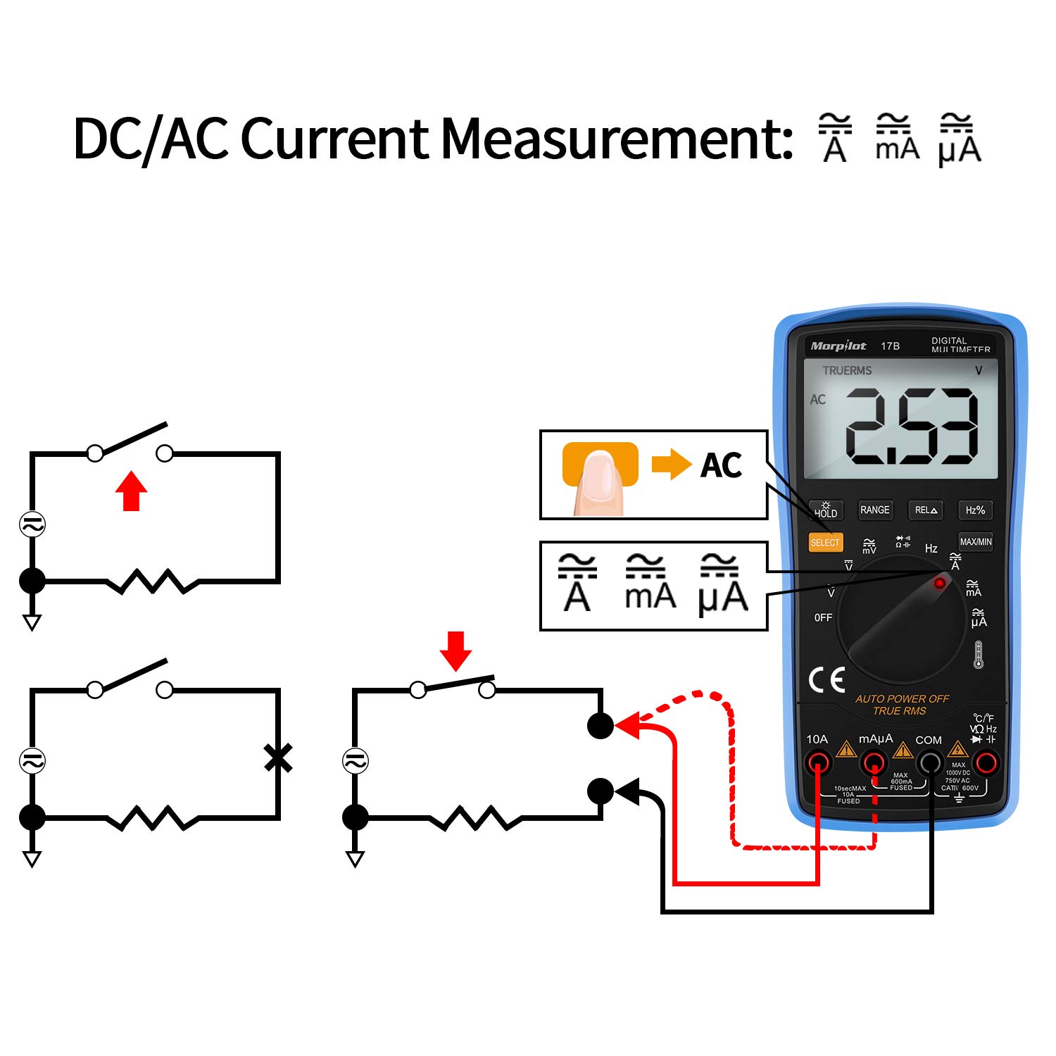 Morpilot Multimetro Digitale, True RMS 6000 Conta Multimetro Avanzato, Misura Tensione AC/DC, Corrente AC/DC, Resistenza, Continuità, Capacità, Frequenza, Diodi, Temperatura