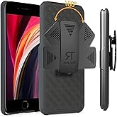 Designed for iPhone SE 2 (2020) Case with Belt Clip Holster - Kickstand Cover Phone Case - Black