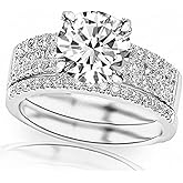 Houston Diamond District IGI CERTIFIED LAB GROWN DIAMOND Three Row Prong And Middle Row Channel Set Round Diamonds Engagement Ring and Wedding Band Set