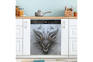 JIPONI Dishwasher Magnetic Cover Fantasy Dragon Head Dishwasher Magnetic Kitchen Art Decor, Dishwasher Magnetic Sticker 23 W x 26 H Inch