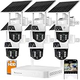 VeryFocal Solar Dual-Lens 6‑Pack Wireless Outdoor Security Camera System | 2.4/5GHz WiFi‑6, AI Tracking, 360&deg; PTZ, Color Night Vision, IP66, 10CH 4K NVR 500GB HDD, No Monthly Fee for Home Surveillance